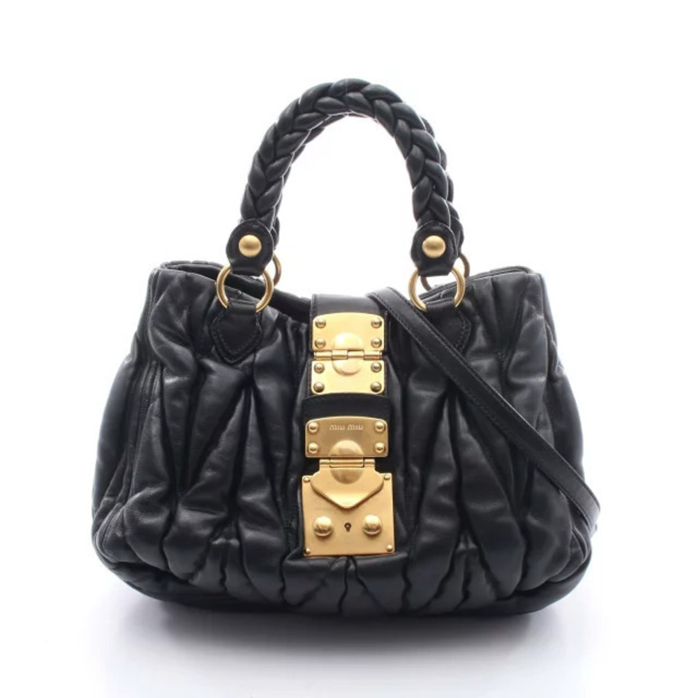 Miu Miu MATELASSE Handbag Leather Black